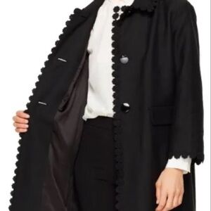 Kate Spade Floral Lace-Trim Coat | Black Wool-Cotton | Mid-Length | NWOT